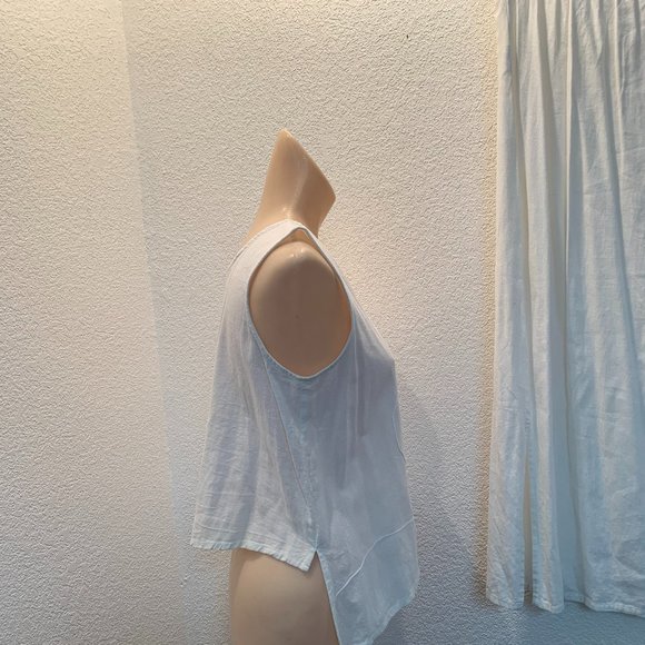 2 piece sleeveless skirt set white linen sz small - Picture 3 of 13